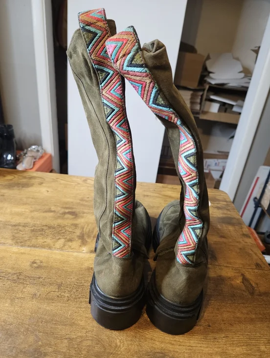 Farm Rio Women's US 7 EU 38 Knee High Olive Green Army Faux Suede Boots SCUFF - Picture 5 of 15